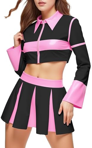 Fldy Cheerleading Kostüm Damen Erwachsene Karneval Halloween Kostüm Anime Cosplay High School Musical Outfit Schwarz XL