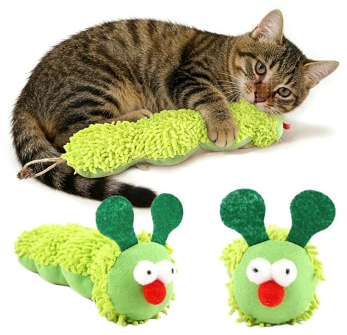 LUYIEDHA Juguetes de Hierba Gatera, Juguete para Gatos de Oruga, Juguete Interactivo para Gatos con Hierba Gatera, Juguetes para Gato Morder para Jueguen, Muerdan y Limpiar los Dientes (A)