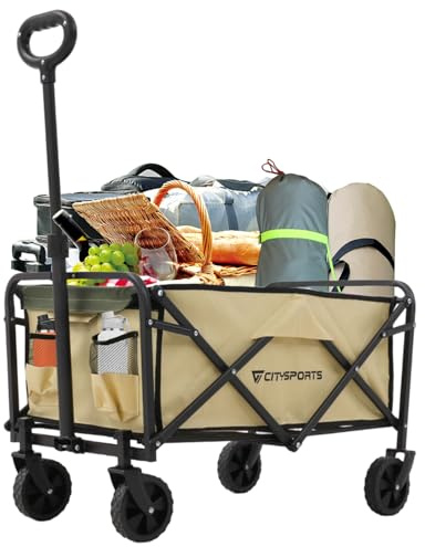 Chariot de Plage,Chariot Pliable Robuste avec Roues,Chariot de Transport Pliable avec Roues Pivotantes à 360,Utilitaire Tout Terrain pour Le Jardinage,Le Camping,Les Courses