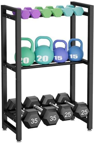 IBUYKE Dumbbell Rack, Adjustable Weight Rack for Home Gym, Space-Saving Heavy-Duty 300LB | 450LB Capacity Weight Storage Racks for Kettlebells, Dumbbells Equipment Storage, Rack Stand Only