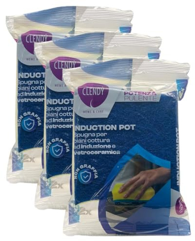 Spugna per Piani Cottura ad Induzione e Vetroceramica, non Graffia, Potenza Pulente, Confezione da 2 Pezzi (Spugna (3 Unità))
