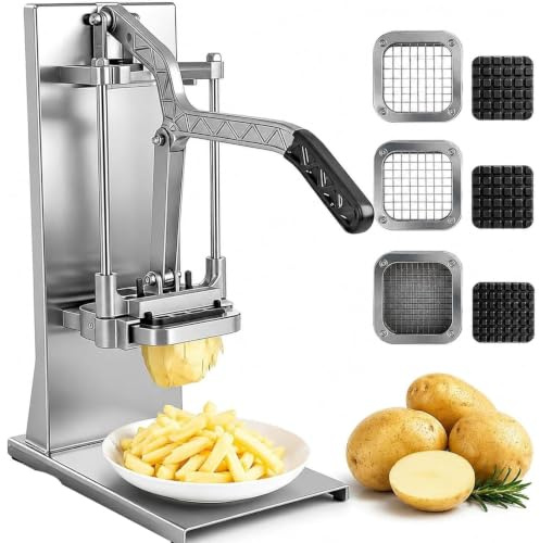 Coupe-Frites Vertical Robuste, Hachoir à légumes Commercial avec 3 Lames en Acier Inoxydable, pour Pommes de Terre Frites Carottes céleri Oignon