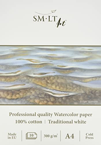 smlt AS de 10 (300)/Pro Line A4 Bloc para acuarelas para profesional, 300 gsm, tradicional blanca 100% algodón Papel, 10 hojas