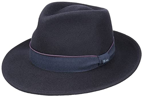 Lipodo Bogarthut Herren Filzhut mit Ripsband Wollfilzhut Made in Italy Fedora Herrenhut Herbst Winter dunkelblau M (56-57 cm)