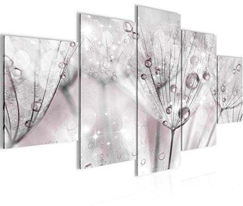 Runa Art - Bilder Pusteblume 200 x 100 cm 5 Teilig XXL Wanddekoration Design Rosa Grau 019951a