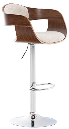 CLP Barhocker Kingston mit Stoffbezug und hochwertiger Polsterung I Höhenverstellbarer Barstuhl mit robustem Metallgestell | Farbe walnuss/Creme