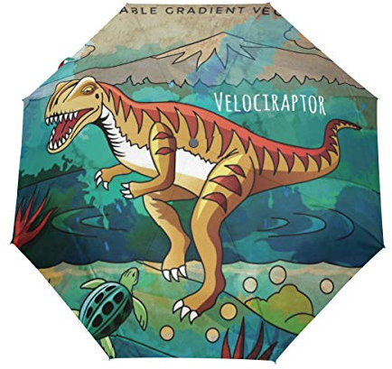 Cartoob Dinosaurier Regenschirm Auf-Zu Automatik UV-Schutz Taschenschirm Winddichter Umbrella Klein Leicht Schirm Kompakt Schirme für Jungen Mädchen Reise Strand Frauen