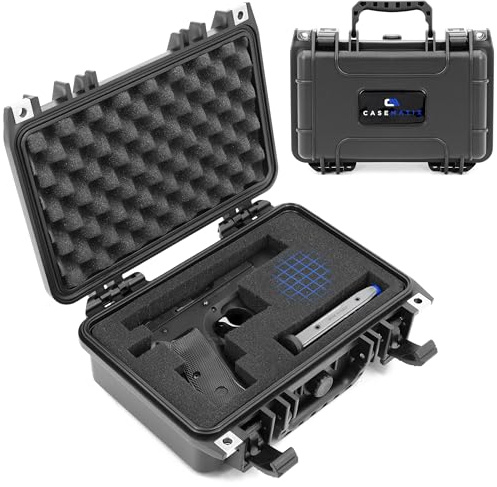 CASEMATIX Hard Gun Case for Pistols – TSA Approved Waterproof & Shockproof Handgun Case for 9mm, Compact Pistols, and Accessories – Secure Travel Carrying Case with Foam Protection