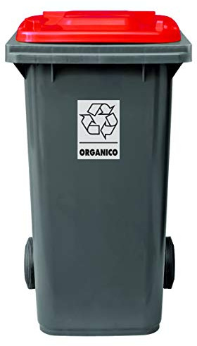 Mobil Plastic - Bidone Raccolta Differenziata 240 Litri con Coperchio e Ruote per Esterni | Fondo Grigio e Coperchio Rosso | Plastica Resistente | Certificato UNI EN 840