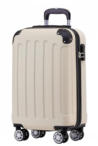 BEIBYE Handgepäck Koffer M 55 cm – Kabinenkoffer aus ABS, leicht, 360° Doppelrollen, Reisekoffer für Kurzreisen, Creme White