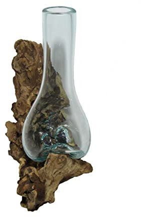 Glasvase Blumenvase 30 cm individuell auf Treibholz/Wurzelholz spezielle Vase mit Holz Wurzel