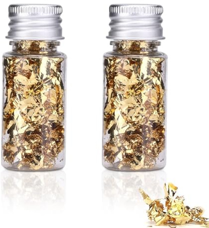 Flocons De Feuille D'or, 2 Bouteilles De Feuille D'or Décorative Feuille D'or Feuille D'or Artisanat Feuille D'or Papier De Dorure Métallique Feuille D'or Non Comestible Pour Décoration D'ongles