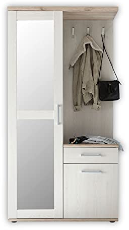 ROMANCE Flurgarderoben Set in Sibiu Lärche Optik, San Remo - Stylishe Kompaktgarderobe mit Spiegel für Ihren Eingangsbereich - 100 x 191 x 38 cm (B/H/T)