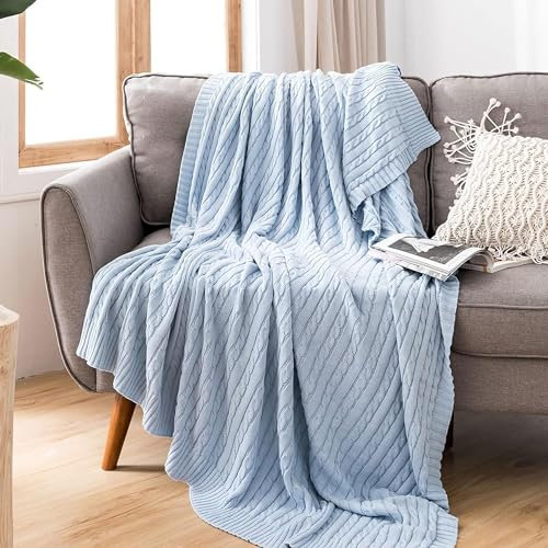 OROOTL Kuscheldecke Strickdecke 100% Baumwolle Weich Sofadecke 130x180cm Schlafdecke für weiches Sofa, Stuhl, Couch, Heimdekoration, Picknick, Camping, Strand