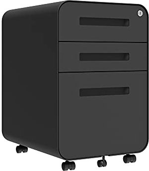 DeHong Rollcontainer Metall, Mobiler Aktenschrank Büroschrank mit 3 Schubladen Bürocontainer, abschließbares und verstellbares Hängeregister, vormontiert, Büro, Home Office