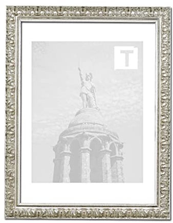 Barock-Bilderrahmen Hannah Silber 50 x 70 cm Museumsglas 2mm Florale Verzierung Schlagmetall