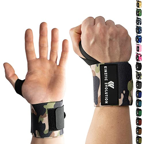 KINETIC EVOLUTION Sport Handgelenkbandagen [1 Paar] Wrist Wraps. Ideal für Bodybuilding, Fitness, Gewichtheben, CrossFit, Powerlifting, Training (Tarnfarbe Camouflage)