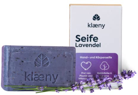 klæny® Feste Hand- & Körperseife Lavendel 100g I Bio Seife auf Basis natürlicher Öle I festes Seifenstück vegan & biologisch abbaubar I Plastikfrei & ohne Palmöl