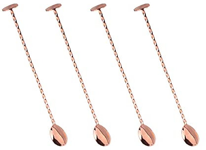 Cocktail Bar Spoon, Stainless Steel Mixing Spoon, Bar Drink Stirring Spoon with Long Handle Twisted Design for Bartender or Home Use, Pack of 4, 28CM - Rose Gold