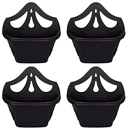 PHG Stylish Wall Flower Planters | Elegant Outdoor Plastic Planters | Unique Balcony Garden Planters | Garden Wall Planters | Half Barrel Wall Pots | Flower Basket (Pack of 4, Black)
