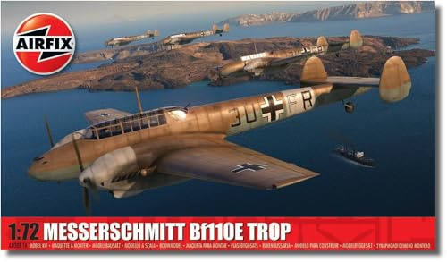 Airfix Model Set, A03081A Messerschmitt Bf110E/E-2 Trop Model Building Kit, Kits de avión Modelo de plástico para Adultos y niños Mayores de 8 años, el Juego Incluye bebederos y calcomanías
