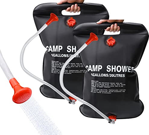 LFSEMINI Solar Shower Bag, 2 Pack 5 Gallons/20L Camping Shower Bag, Portable Shower Bag with Removable Hose and On-Off Switchable Shower Head for Camping Beach Swimming Outdoor Traveling