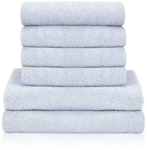 KLASBROOK® Linnea 6 teiliges Luxus Handtücher Set Grau, extra flauschig und saugfähig aus 100% Baumwolle Oeko-TEX 100 Zertifiziert mit Aufhänger, 4 Handtücher 50x100 + 2 Badetücher 70x140