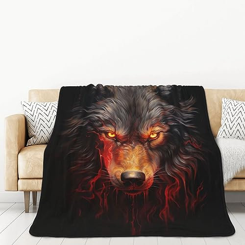 Angry Red Wolf doppelseitige Flanelldecke für Autobetten und Nickerchen für Erwachsene, eine warme und gemütliche Decke (152,4 x 203,2 cm)