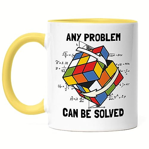 Hey!Print Any Problem Can Be Solved Tasse Gelb Rubik Cube Magic Würfel Retro Rubi Vintage Nerd Zauberwürfel