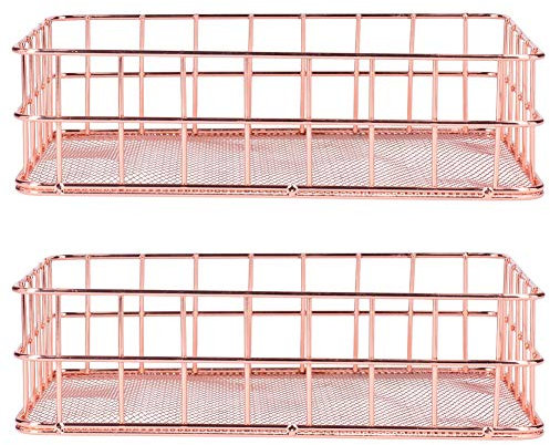 LKPOMI 2 Kleine Aufbewahrungskörbe aus Metalldraht, Roségold, Eisen, Schreibtisch-Organizer, Behälter, Speisekammer-Organizer, Aufbewahrungskörbe für Küche, Speisekammer, Schrank, Waschküche,(L)