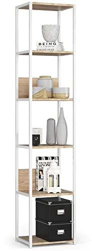AKORD Industrielles Regal 40 cm | | Loft Bücherregal | Moderner Schrank | Bücher Regal | 6 Einlegeböden | Funktional Stabil | B40 x H192 x T32 cm | Gewicht 17,20 kg | Weiß/Sonoma Eiche