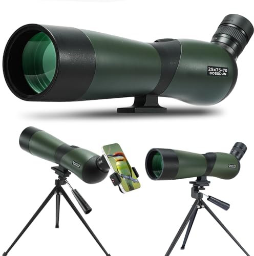 25-75×70 Spektiv, Jagd Spektiv für das Schießen Ziele, Teleskope-Wasserdichtes Zielfernrohr mit BAK4 Prisma Stativ Telefon Adapter Tragetasche, für Zielschießen Vogelbeobachtung Jagd Wildtiere