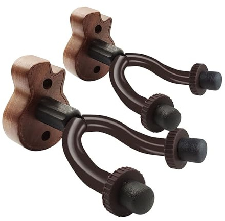 nanologi Gitarrenhalter für die Wand, 2 Stück Wandhalterung aus Holz Gitarren-Display-Halter für Gitarre, Bass, Mandoline, Banjo, Violine, Ukulele und Fiedel - Braun