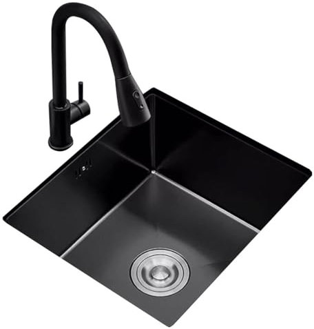 Generisch Küche Küchenarbeitsplatte Geschirrspülbecken Bar Mini-Unterbauwaschbecken Edelstahl Haushalt Kleiner Einzeltank mit Wasserhahn Waschbecken (Farbe: Schwarz, Größe: 45 * 45 * 20 cm)