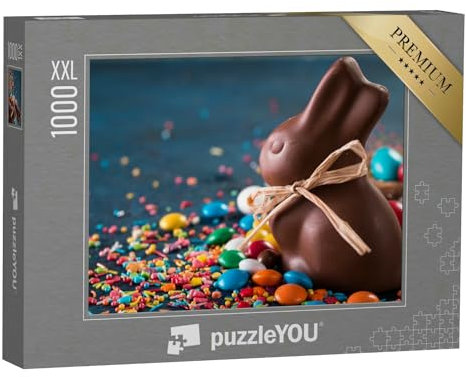 Puzzle 1000 Teile XXL „Osterhase aus Schokolade und buntes Zuckerwerk“ – aus der Puzzle-Kollektion Festtage