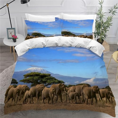 DILANI Bettwäsche 135x200 Kinder Elefant 3D Bettwäsche-Set 3 Teilig Afrika Tiere Weiche Microfaser Bettbezug mit Reißverschluss und Kissenbezug 80x80cm für Mädchen Jungen Kinder