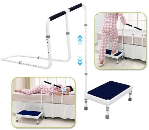 NEPPT Marchepied de lit pour lits hauts pour adultes - Marchepied avec poignée pour personnes âgées - 2 en 1 - Rails de protection de chevet pour personnes âgées - Sécurité médicale - Empêche de