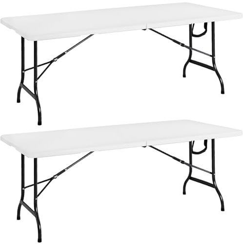 CASARIA Set da 2 Tavoli da Giardino 183x76 cm Pieghevole Resistente Maniglia Trasporto in Plastica Balcone Terrazza Campeggio