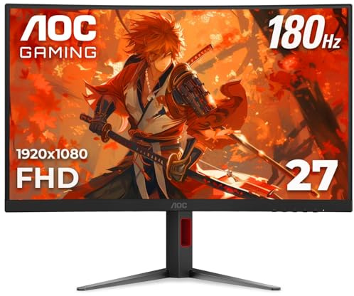 AOC C27G4H - Monitor Curvado para Juegos de 27 Pulgadas, FHD 1080p, 180Hz, AMD FreeSync, garantía de 3 años de Cero píxeles Muertos, Negro, Compatible con Xbox PS5 Switch
