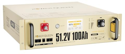 Power Queen 48V 100Ah LiFePO4 Batterie mit Kommunikation für Hone Backup Power System, 5120Wh Energie, 100A BMS, LCD bunter Touchscreen, intelligente Strombegrenzungsfunktion, perfekt für Off-Grid