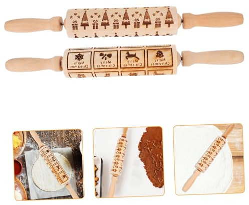 Operitacx 2pièces Pâtisserie Bois avec Motifs De Noël à Pâtisserie Gravé pour Biscuits Et Pâte Outil De Cuisine Texturé pour Fêtes De Noël