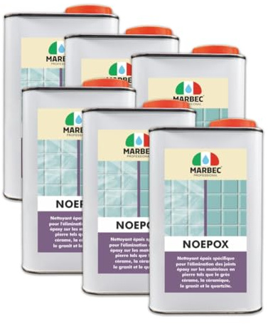 MARBEC NOEPOX 1LTX6Pcs Nettoyant spécifique épaissi pour éliminer les résidus de joints époxy et les taches sur le grès cérame, la céramique, le granit et le quartzite.