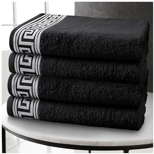 GC GAVENO CAVAILIA Toallas de Mano – Toallas de algodón Egipcio, Paquete de 4 – Toalla de Mano Ultra Suave y Altamente Absorbente para baño – Toallas de Secado rápido (50 x 80 cm) – Negro