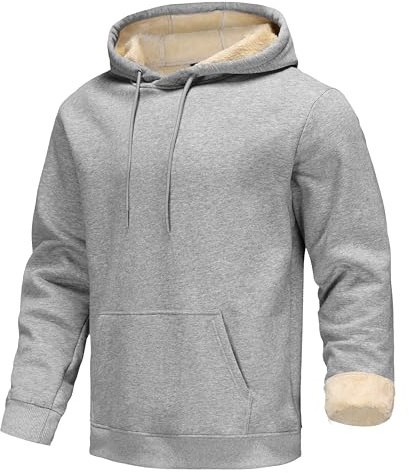 Djtnzdm Felpa Uomo Cappuccio Invernale Felpe Termica Sportiva Casual Hoodie Leisure Foderato Felpa Calda Manica Lunga Pullover Giacca in Pile Sweatshirt (Grigio Chiaro-L)