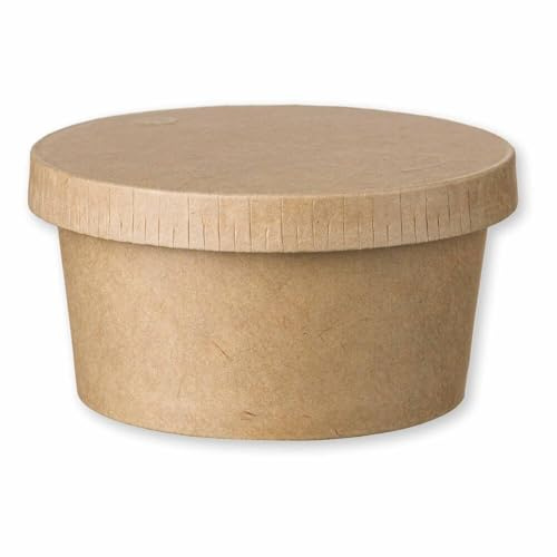 VEPATIM 50 Eisbecher Feinkostbecher aus Kraftpapier FSC® rund 140ml braun mit Deckel