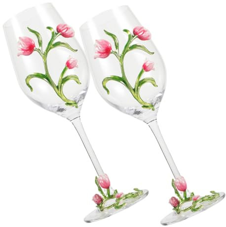 Cabilock 2piezas Copas De Vino Tulipán Decorativas Grabadas Para Fiestas Diseño Floral