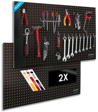 Pegboard Midi 2 St. Werkzeugwand aus Holz (MDF) 100 x 60 x 0,5 cm - Lochung Ø7 mm Lochabstand 25,4 mm - schwarz lackiert - Made in Germany
