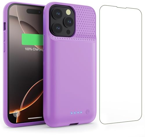 Feob Akkuhülle für iPhone 16 Pro Max, 8600mAh 15W Powerbank Hülle Zusatzakku Akku Case Akku Ladehülle Handyhülle Akku Battery Case Akku Hülle für iPhone 16 Pro Max(6,9) Charger Case (Lila)