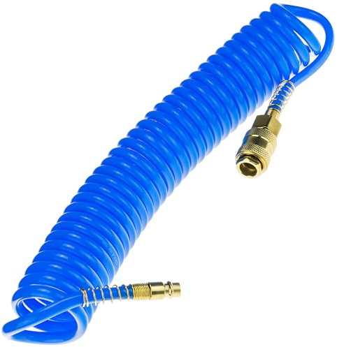 Tubo a spirale ad aria compressa SP-PU 5 m, tubo dell'aria compressa 5/8 mm in PU, pressione massima 10 bar, con protezione antipiega e attacco rapido, adatto per utensili pneumatici