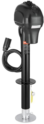 VEVOR Cric Elettrico per Rimorchio 1588 kg Cric Perno per Camper Resistente con Spina a 7 Pin, Manovella Manuale e Copertura, Cric Resistente alle Intemperie, Sollevatore 240-815 mm per Camper, Nero